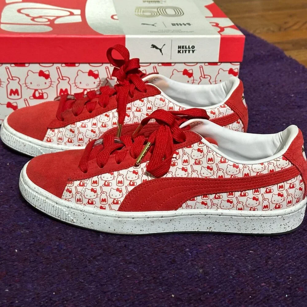 Puma x Hello Kitty Super Kawaii Red Suede Sneakers Womens 7.5 Almost Never Worn! - Picture 1 of 9